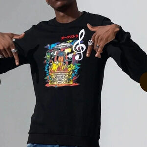 Fifth Loop Mens Large Flying Saucer Music Fire Lips Graphic Sweatshirt Black